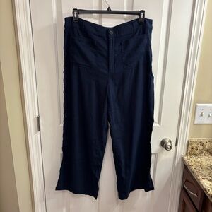 TALL LOFT Dark Blue Palmer Wide Leg Linen Blend Cropped Pants 16 Tall